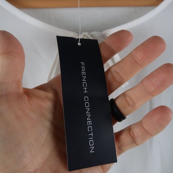 FRENCH CONNECTION WINTER WHITE LONG SLEEVE PEPLUM TOP WITH TIE DETAIL SIZE XS - Picture 5 of 10
